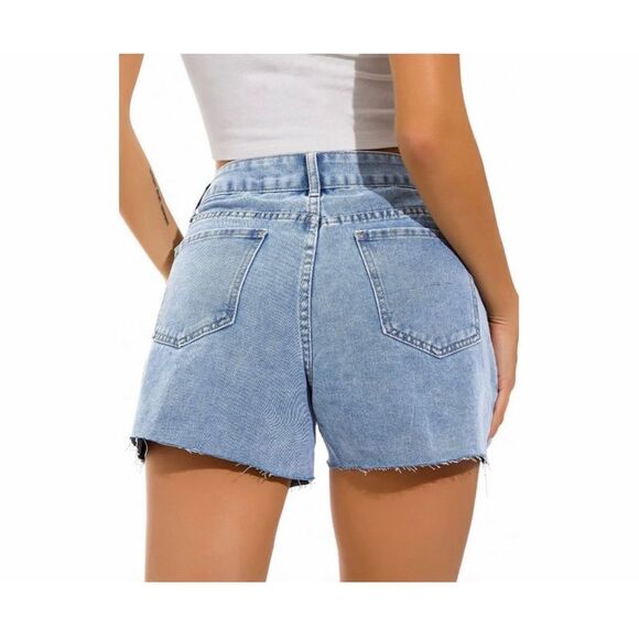 NWT Womens Guanyy Denim Raw Hem High Waisted Jean Shorts - Sz XXL - Picture 2 of 4